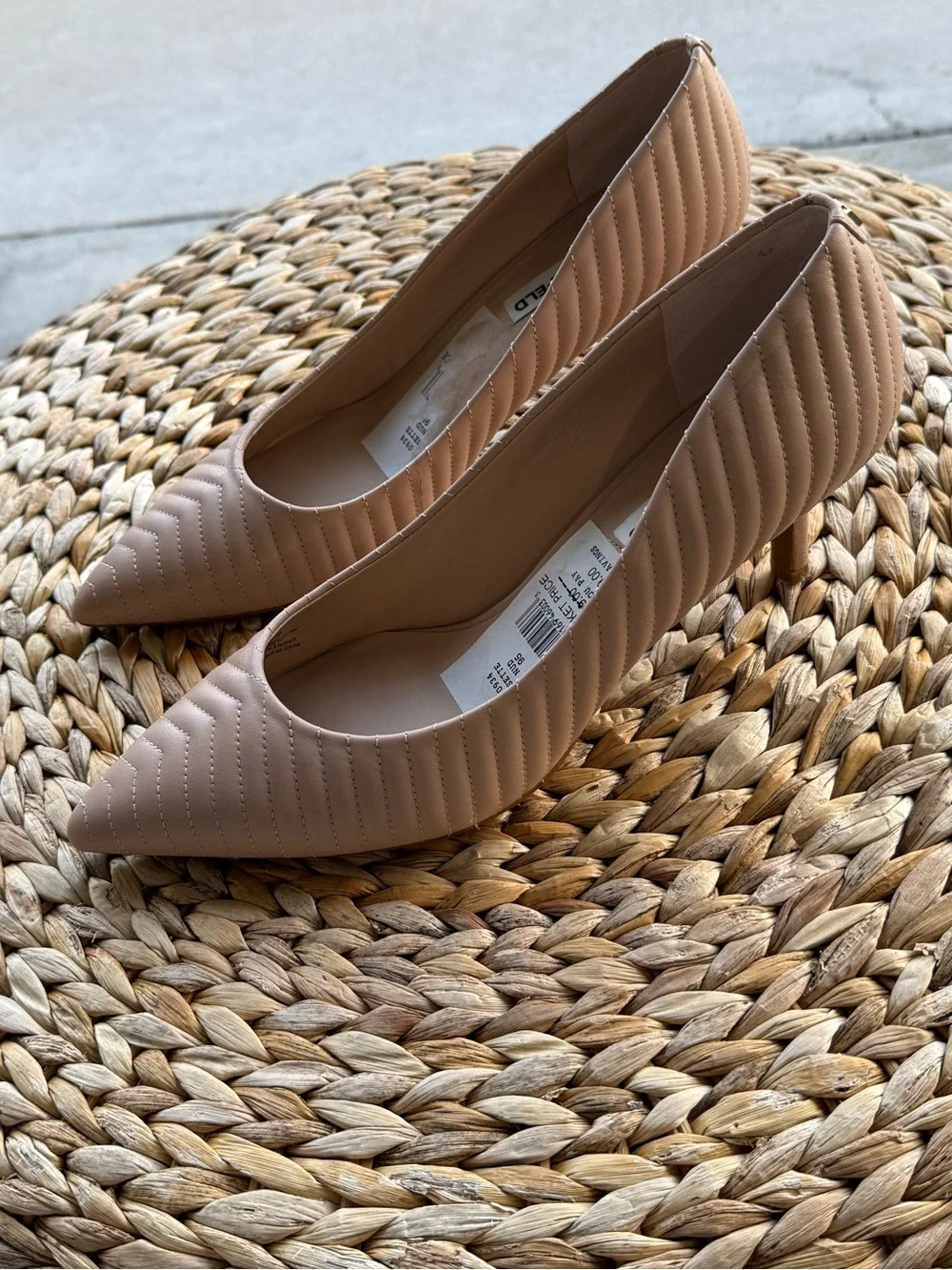 Karl Lagerfeld Quilted Pointed Toe Flats in Nude - Picture 3 of 7